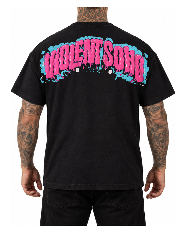 Neon Pink Lettering Graphic Shirt — model view