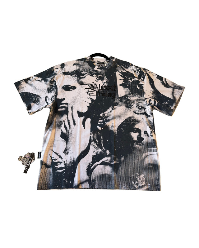 Blackletter Collage Graphic Shirt — opposite side