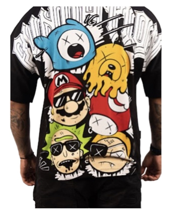 Cartoon Collage Graphic Shirt — graphic view